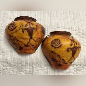 Pair Southwestern Pottery Native American Wall Pockets - Wall Vases
